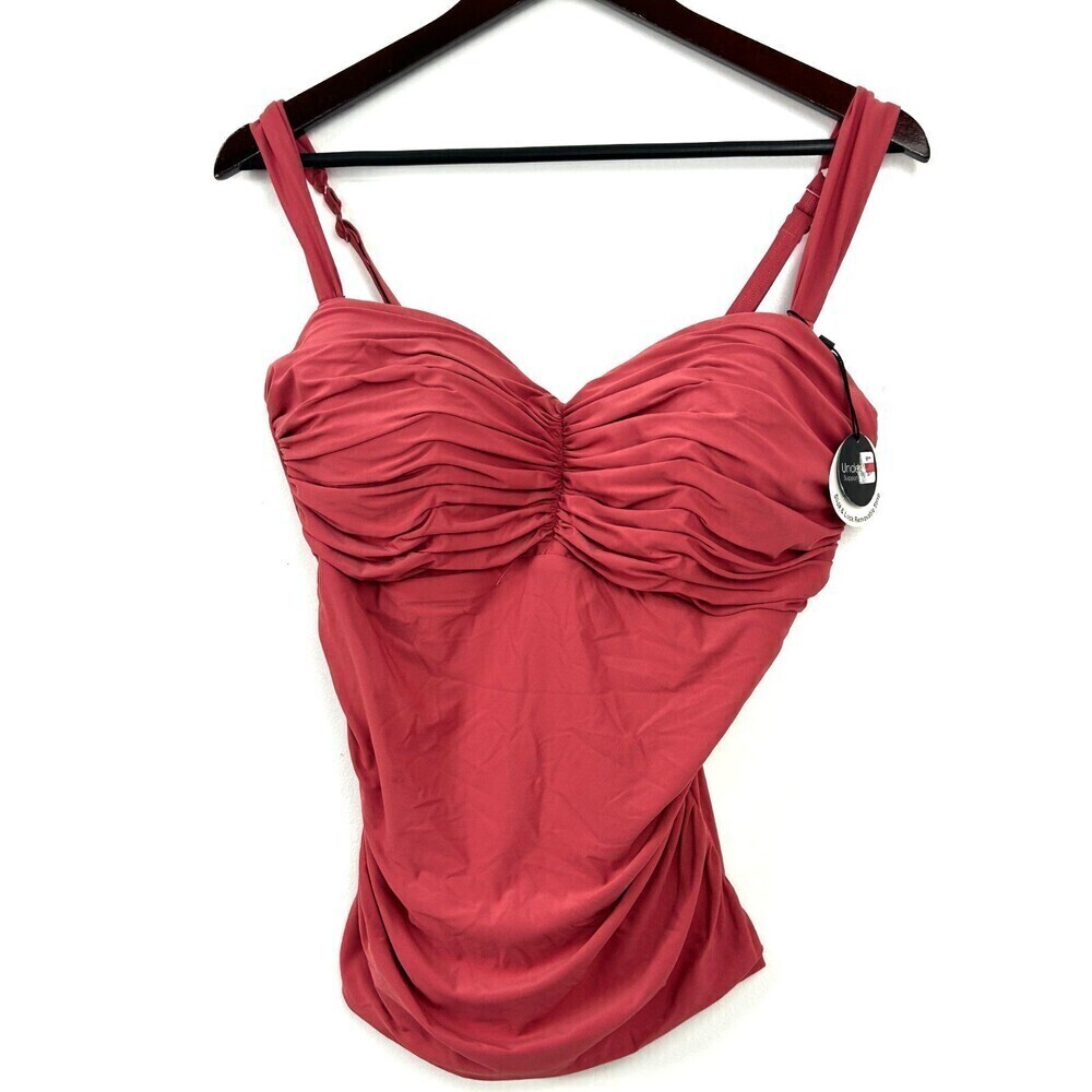 Coco Reef Charisma Women Size 36DD Coral Tankini Top Tie Back Ruched Pleated - Picture 4 of 10